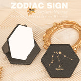 1 PC Hexagon Single-Sided Makeup Mirror Zodiac Series Premium Leather Shell Durable Stainless Steel Frame Unique Astrology Design Ideal For Personal Use Perfect Gift For Friends Or Family Compact And Portable For Home Office Or Travel